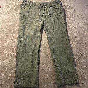 Old Navy Pants Womens XL Olive Green Linen Pull On Wide Leg Stretch Drawstring